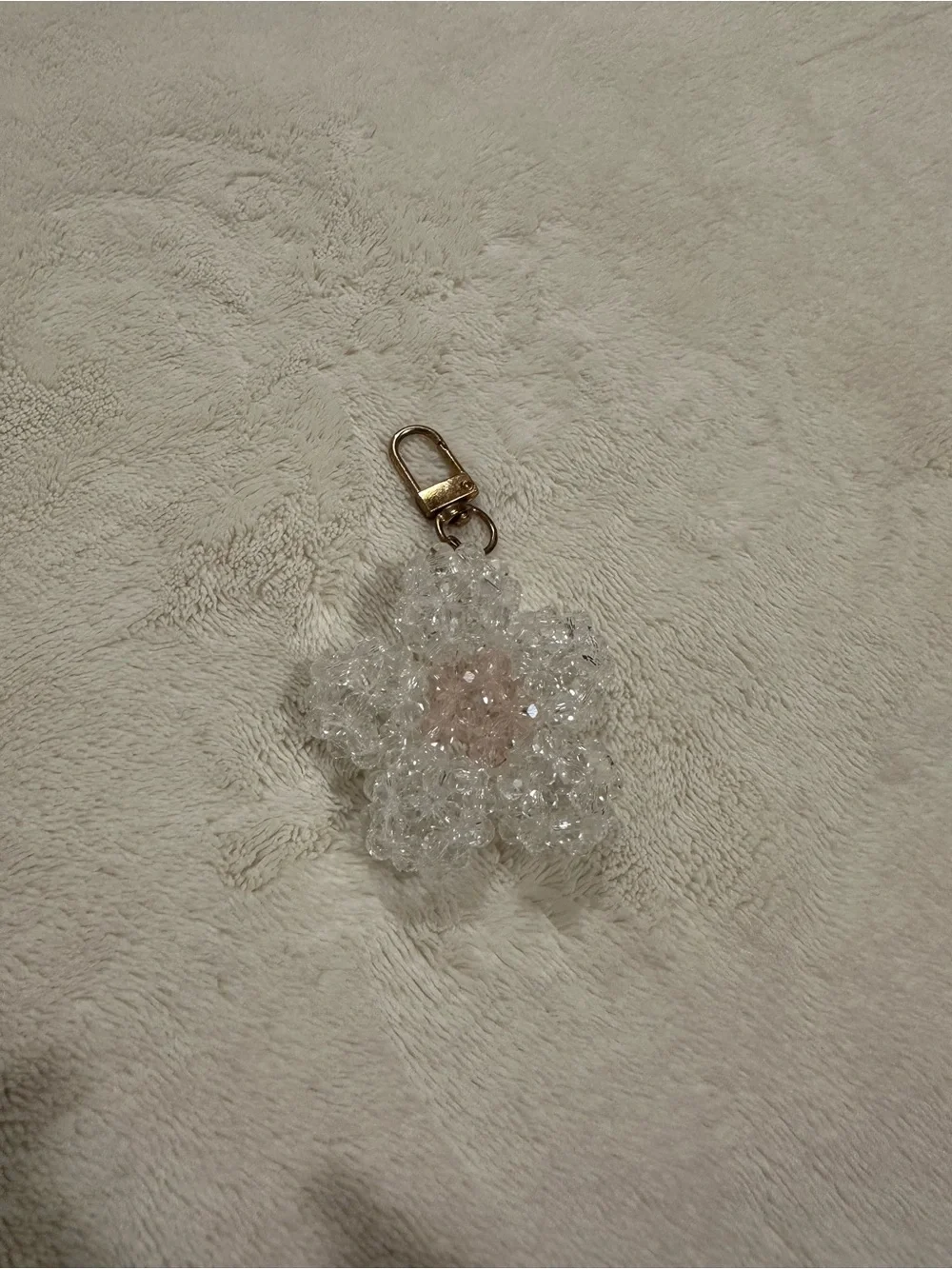 Crystal Flower Keychain Card Holder - Clear with Light Pink Center
